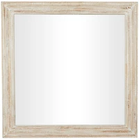 44" x 44" Handmade Cream Mango Wood Wall Mirror with Ribbed Edge Frame
