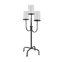 Traditional Black Metal and Glass 3-Light Candelabra, 28" x 15" x 12"