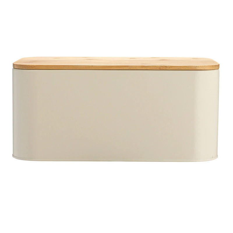 Hello Honey® 11.75" Cream Metal Bread Bin with Bamboo Lid