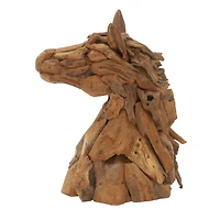 24" Brown Teak Wood Horse Sculpture