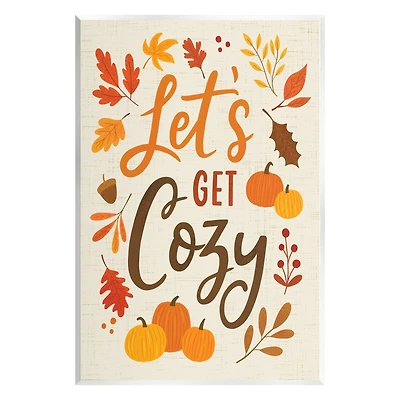 Stupell Industries Lets Get Cozy Autumnal Leaf Sprigs Wall Plaque Art