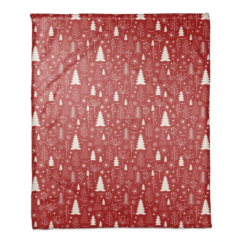 Red Winter Tree Pattern Coral Fleece Blanket