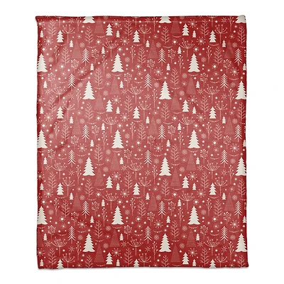 Red Winter Tree Pattern Coral Fleece Blanket