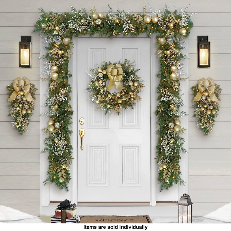 6ft. Battery-Operated Pre-Lit Gold Decorated Artificial Garland