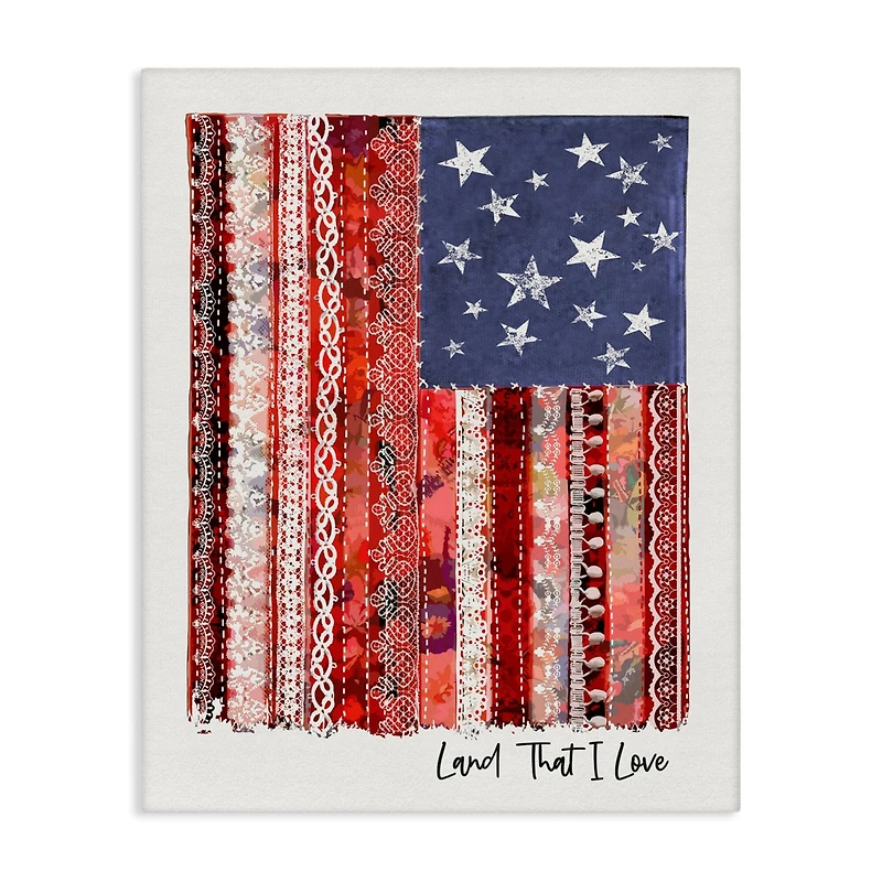 Stupell Industries Land That I Love Phrase Macrame American Flag Canvas Wall Art