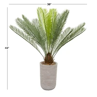 4ft. Green Sago Palm Faux Foliage Artificial Plant with Beige Ceramic Pot