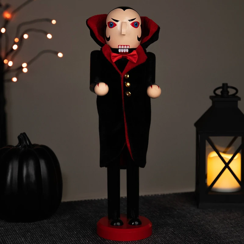14" Black & Red Wooden Vampire Halloween Nutcracker