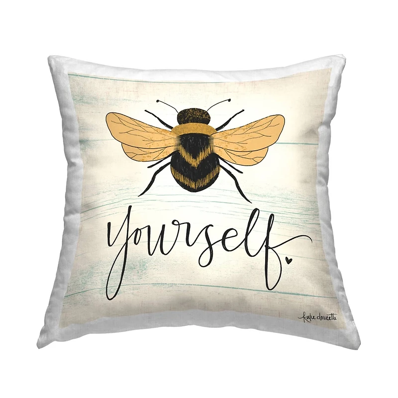 Stupell Industries Bee Yourself Yellow Green Family Word Design Throw Pillow 18" x 18"