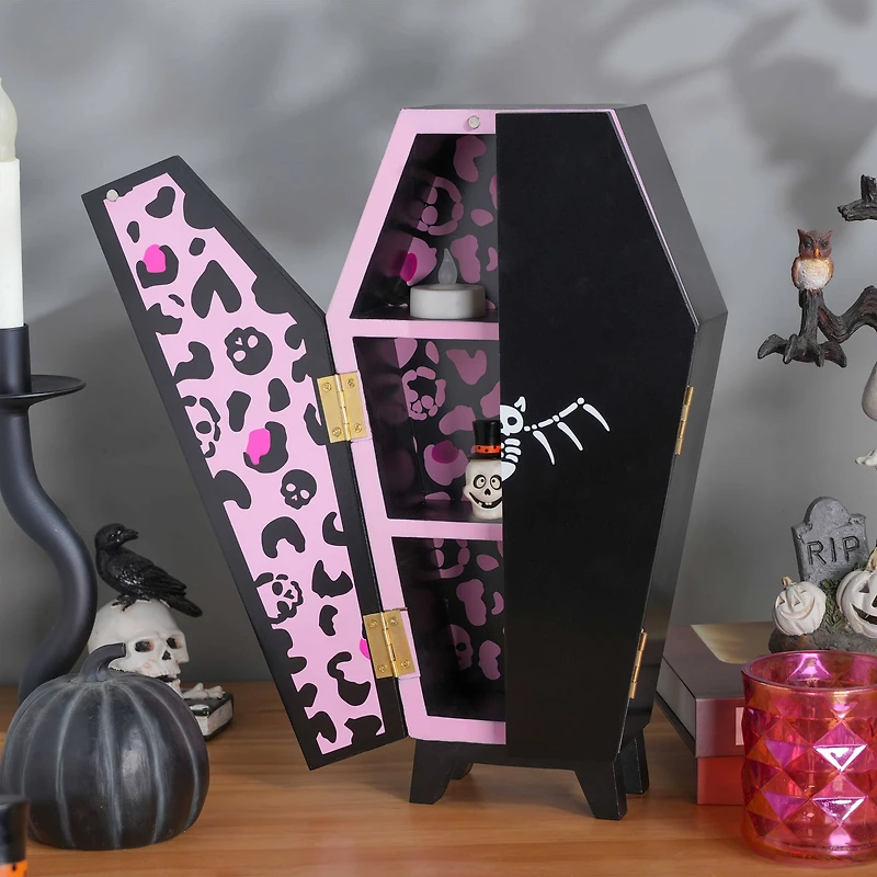14" Black & Pink Leopard Print Coffin Tabletop Décor by Ashland®