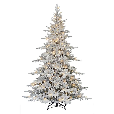 7ft. Pre-Lit Flocked Utah Fir Slim Artificial Christmas Tree, Color Select LED Lights