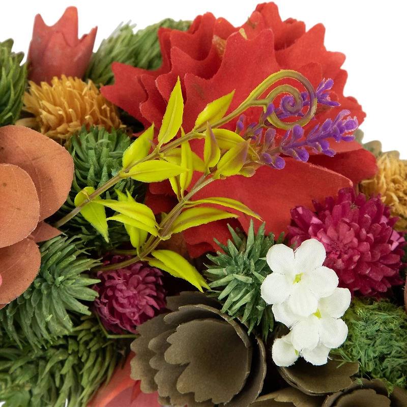 12.5" Mixed Floral Artificial Wooden Spring Wreath