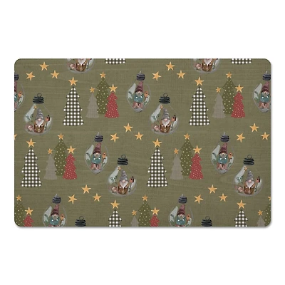 Tree & Globe Pattern Floor Mat