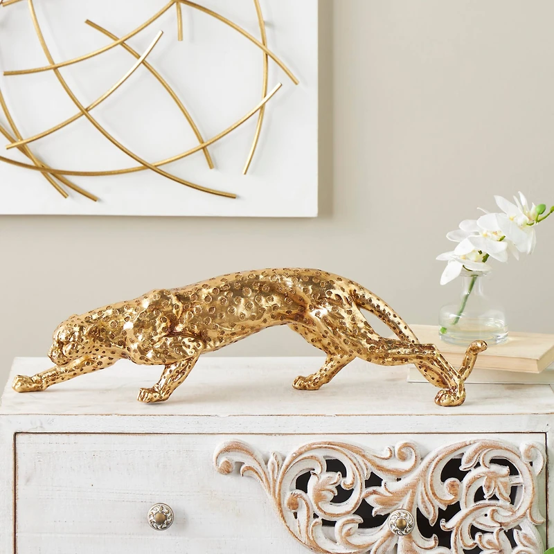 25.5" Gold Leopard Sculpture with Textured Spots