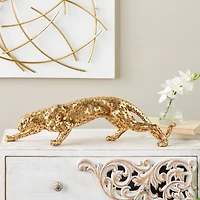 25.5" Gold Leopard Sculpture with Textured Spots