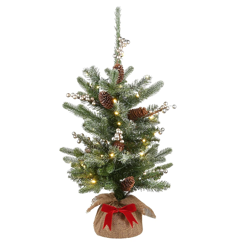 2ft. Pre-Lit Snowy Morgan Spruce Artificial Christmas Tree, Warm White LED Lights