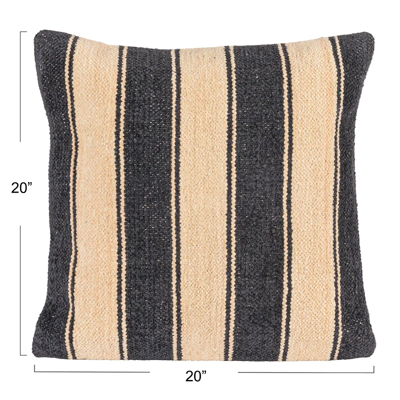 Hello Honey® 20" Black & Cream Striped Cotton Blend Chenille Pillow