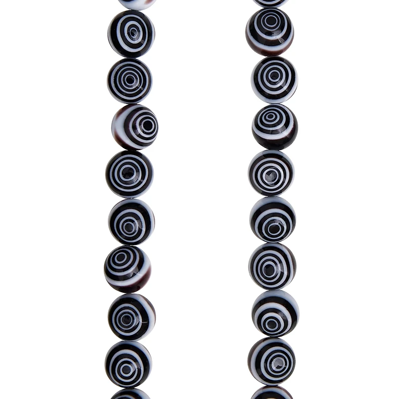 12 Pack: Black & White Eye-Dot Glass Round Beads, 10mm by Bead Landing™