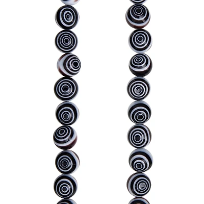 12 Pack: Black & White Eye-Dot Glass Round Beads, 10mm by Bead Landing™