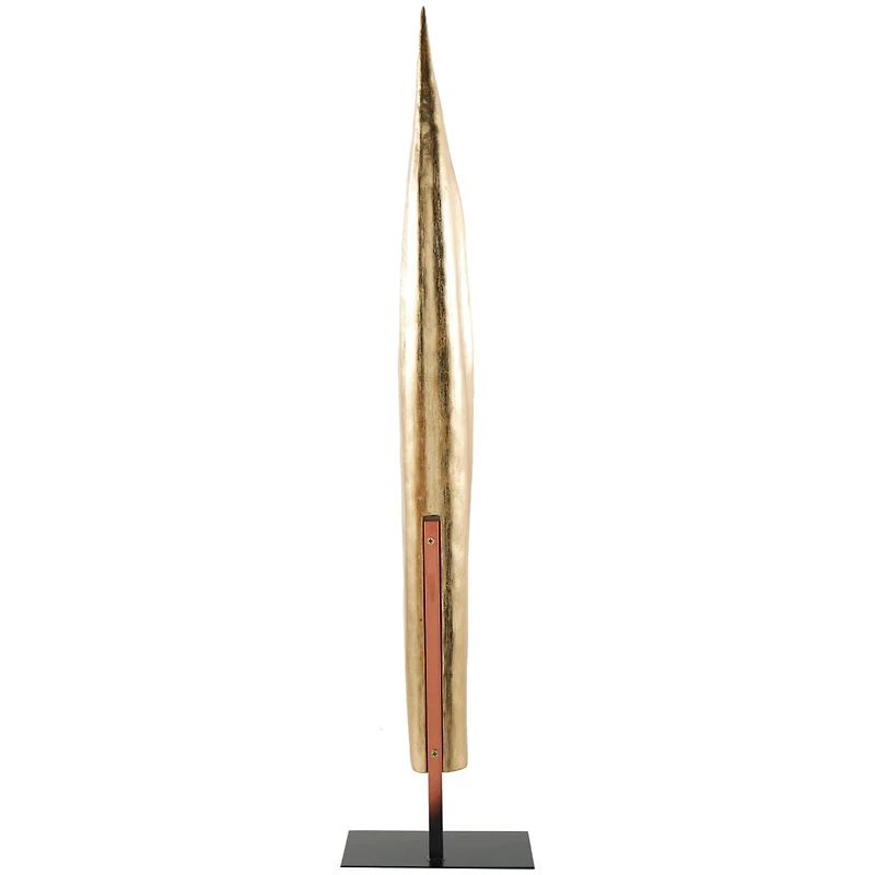 39" Gold Polystone Slim Leaf Abstract Sculpture with Black Metal Stand