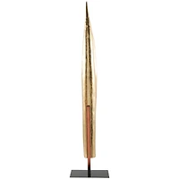 39" Gold Polystone Slim Leaf Abstract Sculpture with Black Metal Stand