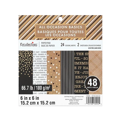 6" x 6" All Occasion Basics Paper Pad by Recollections™, 48 Sheets