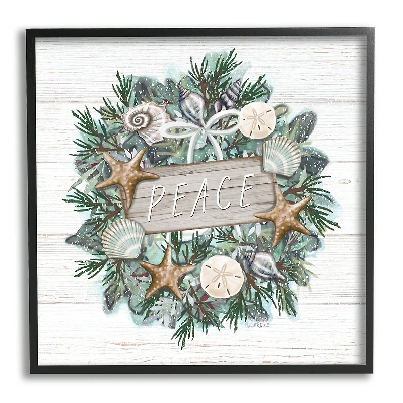 Stupell Industries Sea Life Holiday Peace Wreath Framed Giclee Art