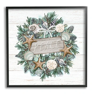 Stupell Industries Sea Life Holiday Peace Wreath Framed Giclee Art