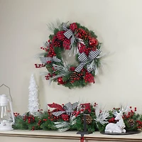 24" Plaid, Houndstooth & Red Berries Artificial Christmas Wreath