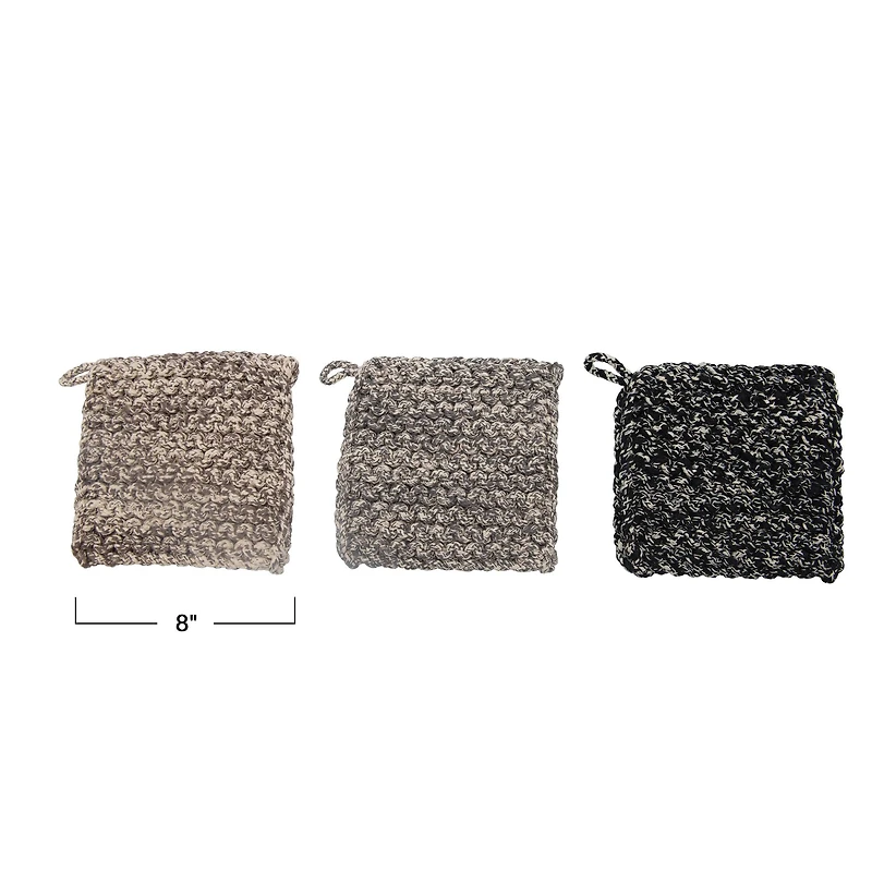 Hello Honey® Heather Grays Square Cotton Crocheted Potholder Set