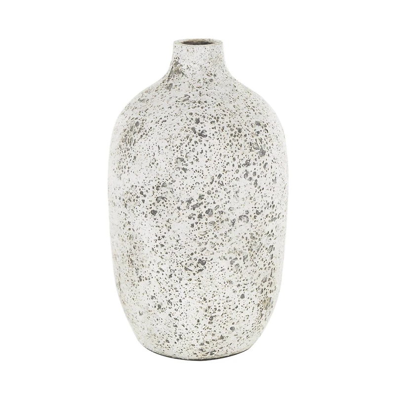 17" White Antique-Style Textured Ceramic Vase