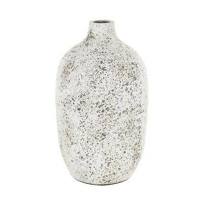 17" White Antique-Style Textured Ceramic Vase