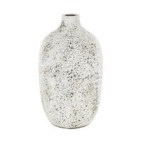 17" White Antique-Style Textured Ceramic Vase