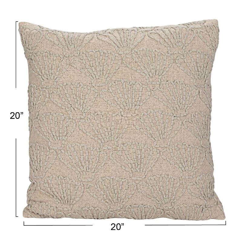 Hello Honey® 20" Natural Seashell Hand-Embroidered Pillow