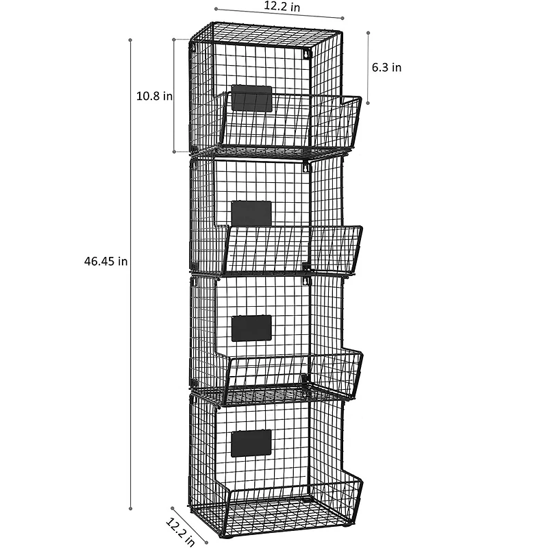 NEX™ Black 4-Tier Wall Mount Storage Basket Organizer with Wheels