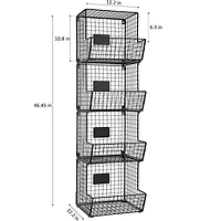 NEX™ Black 4-Tier Wall Mount Storage Basket Organizer with Wheels