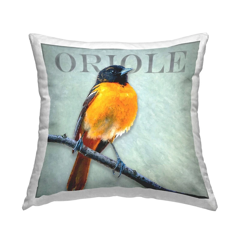 Stupell Industries Perched Oriole Bird Wildlife Animal Throw Pillow, 18" x 18"