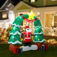 Glitzhome® 7ft. LED Lighted Inflatable Santa Skiing under Tree Arch Décor