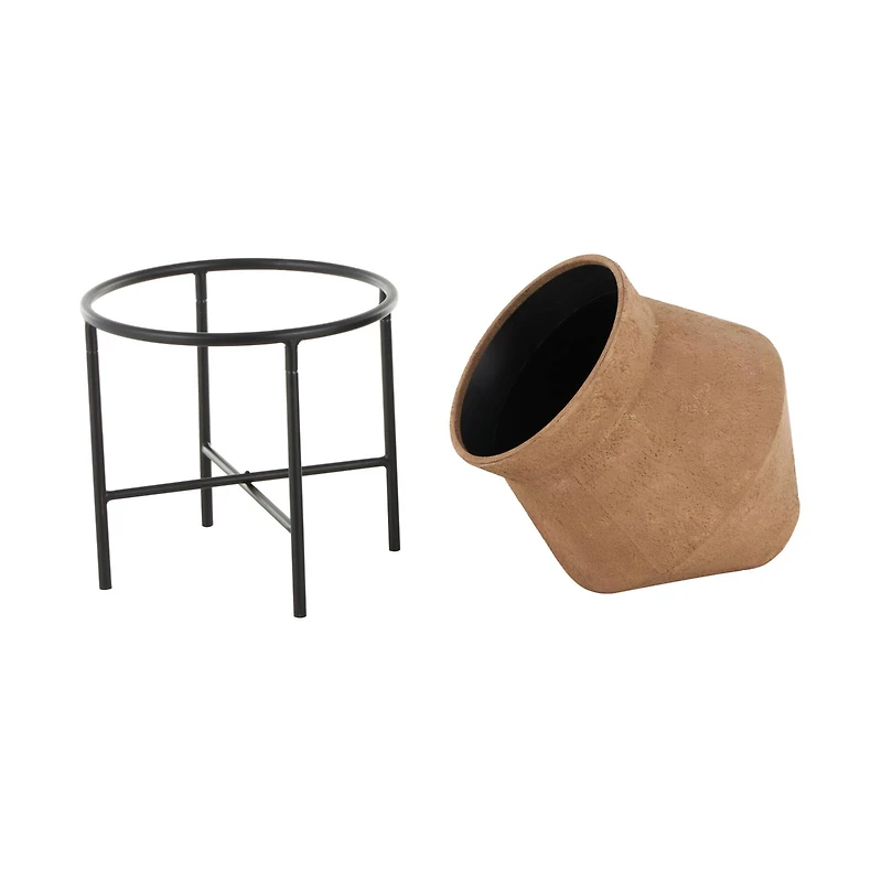 24.5" Brown Metal Wide Decorative Vase with Black Stand