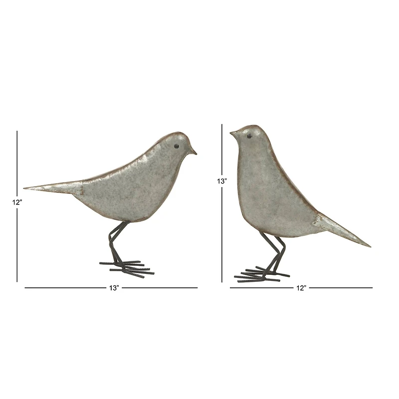 Gray Metal Farmhouse Bird Sculpture Set