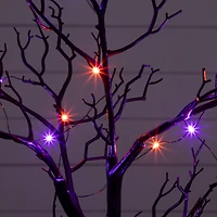 2ft. Pre-Lit Artificial Halloween Black Spooky Twig Tree with Bats and 40 Orange & Purple LED Lights
