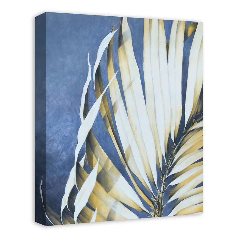 Palm Leaves On Blue 16" x 20" Canvas Wall Art