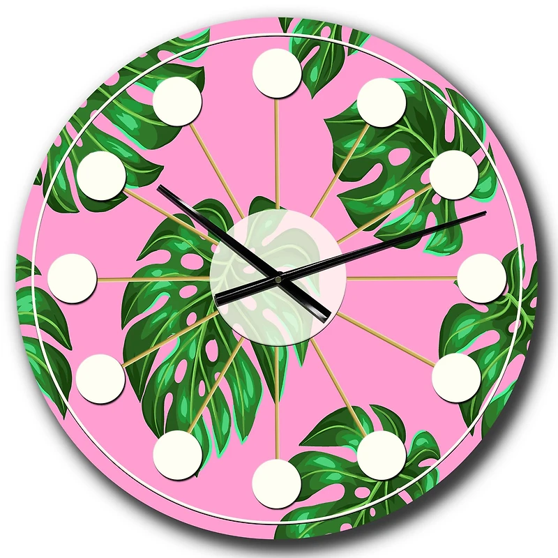 Designart 'Tropical Palm Leaves Iii Mid-Century Modern Wall Clock