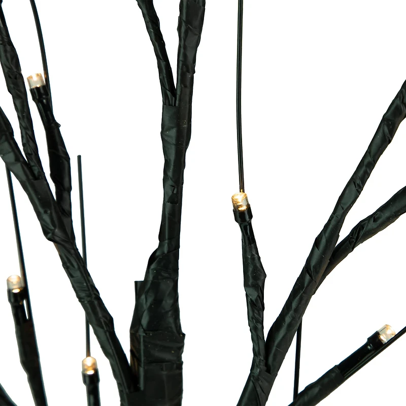 24" LED Lighted Black Halloween Twig Tree, Warm White Lights