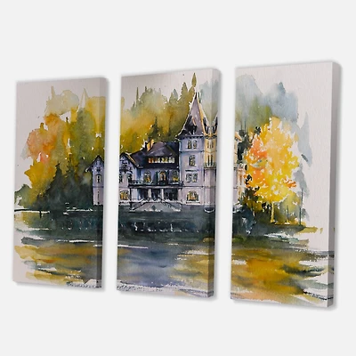 Designart - Castle By The Lake With Autumn Trees