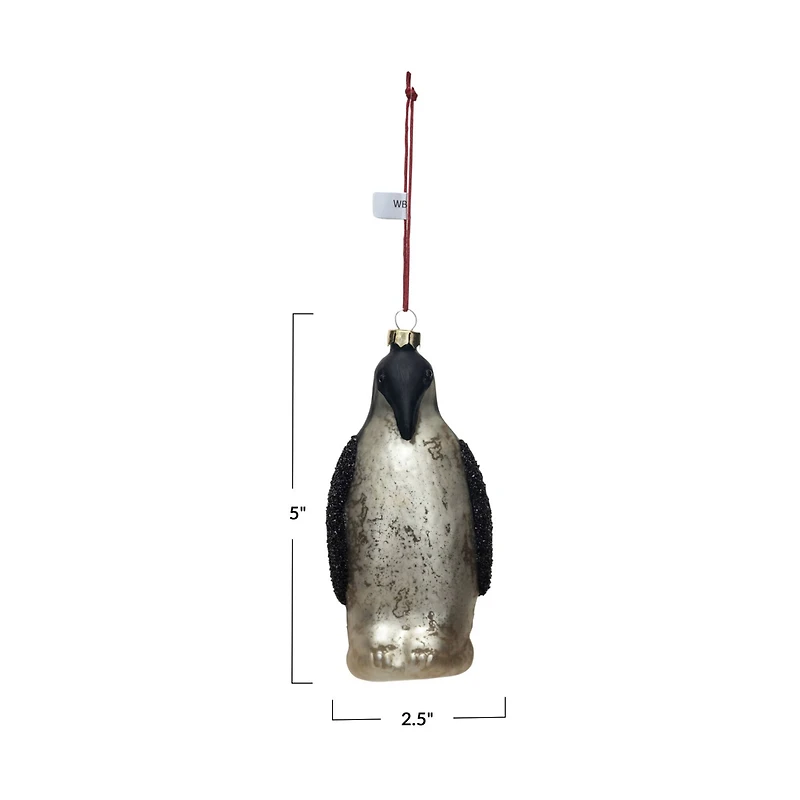 Hello Honey® 5" Black & White Hand-Painted Mercury Glass Penguin Ornament