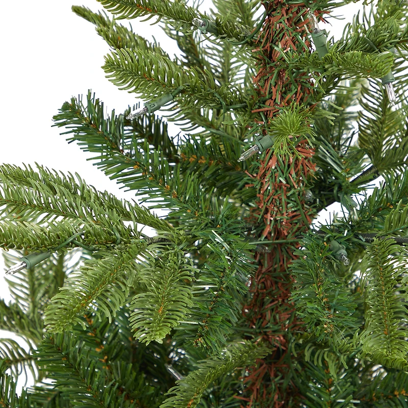 4.5ft. Pre-Lit Layered Washington Spruce Artificial Christmas Tree In White Planter, Clear LED Lights