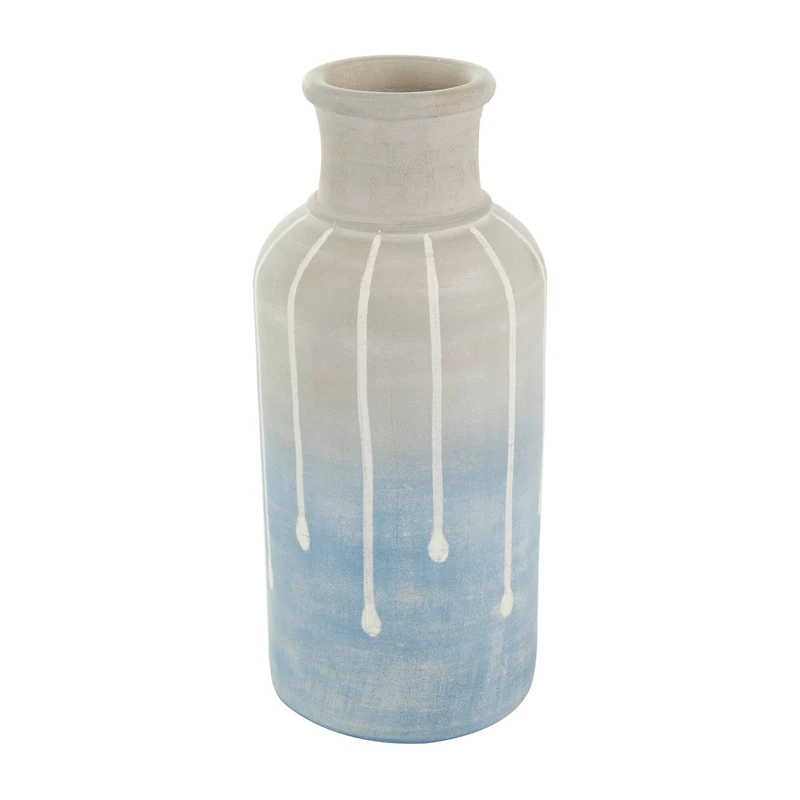 15" Blue & Gray Ceramic Abstract Ombre Drip Vase