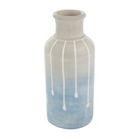 15" Blue & Gray Ceramic Abstract Ombre Drip Vase