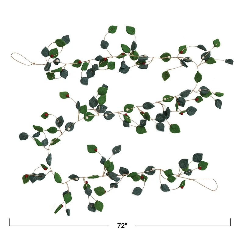 Hello Honey® 6ft. Green Leaves & Berries Handmade Felt Garland