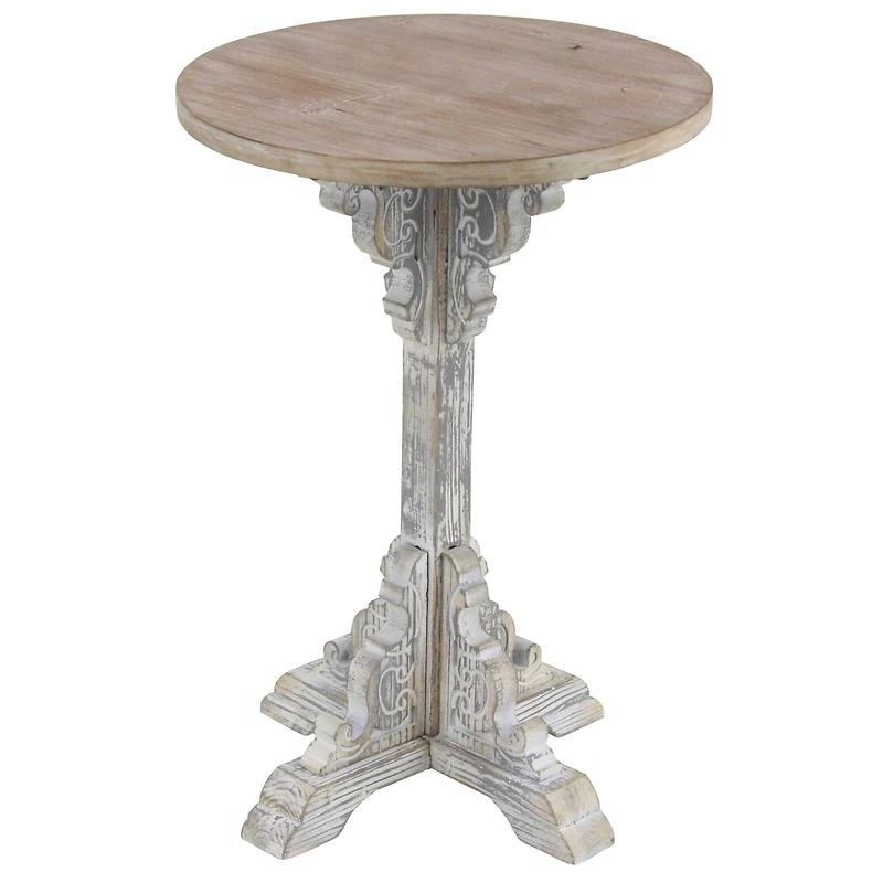 23" White Chinese Fir Farmhouse Accent Table